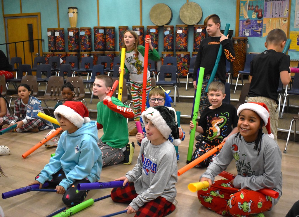 students in music class