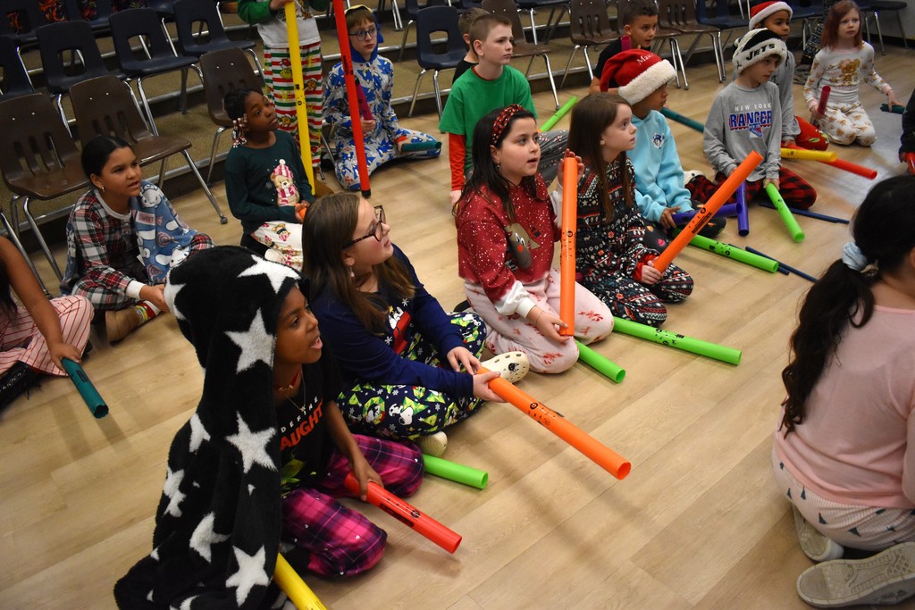 students in music class