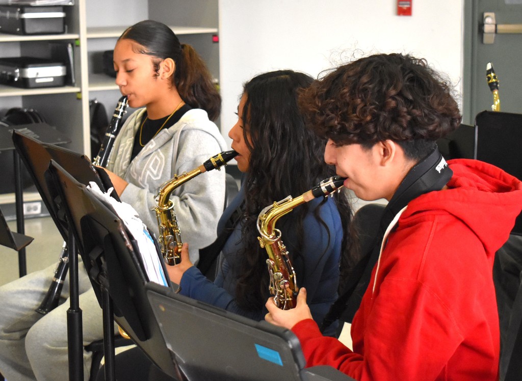 students in music class