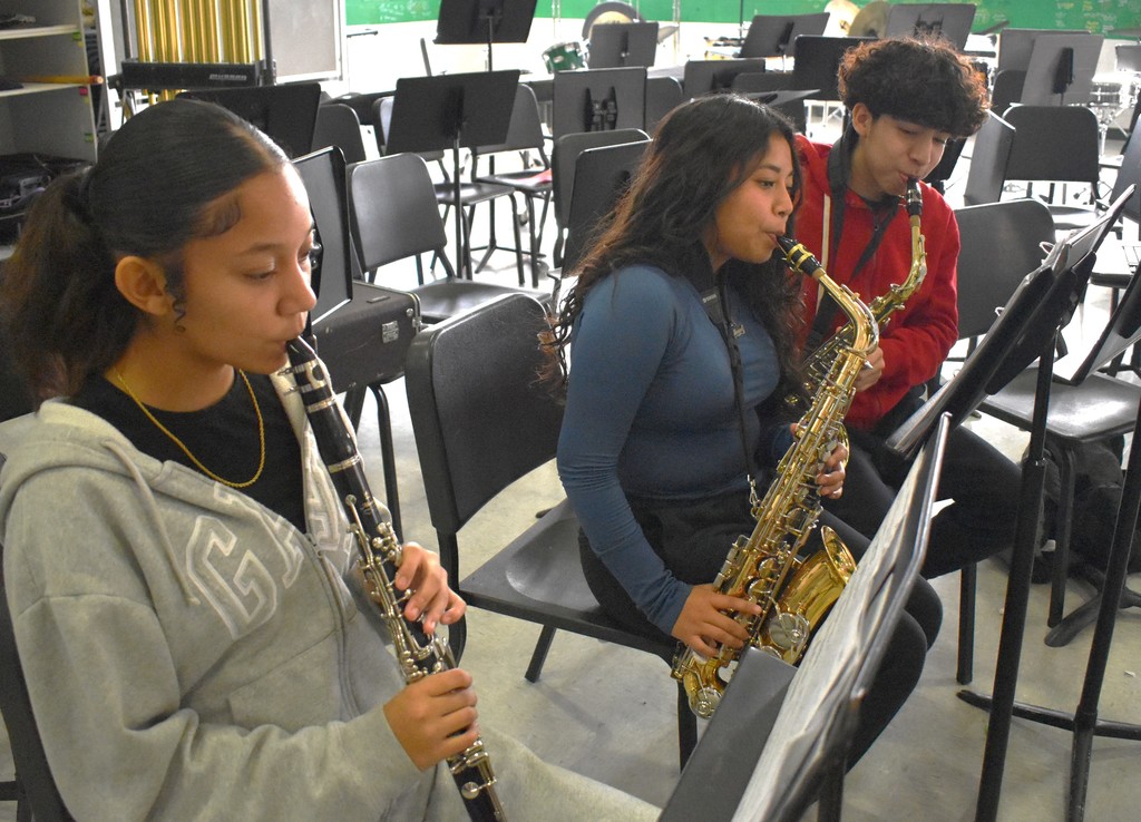 students in music class