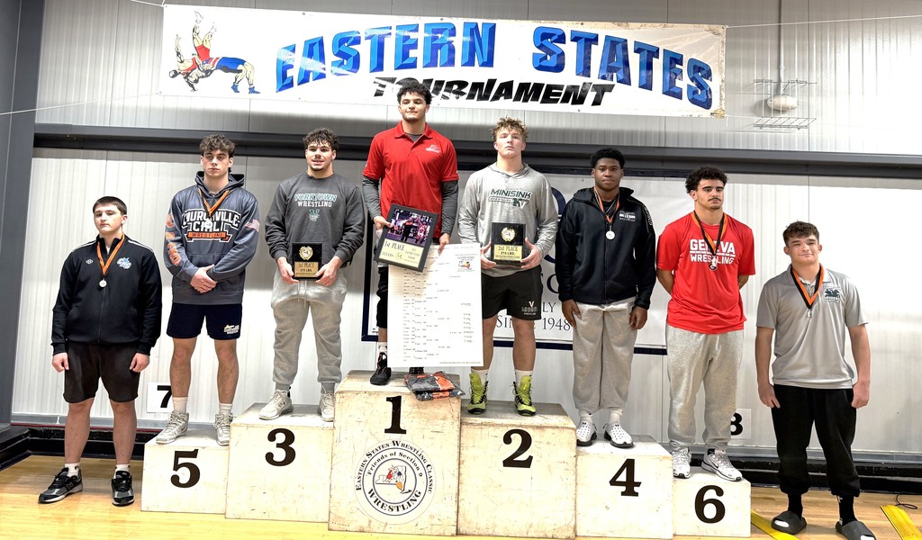 podium of wrestlers
