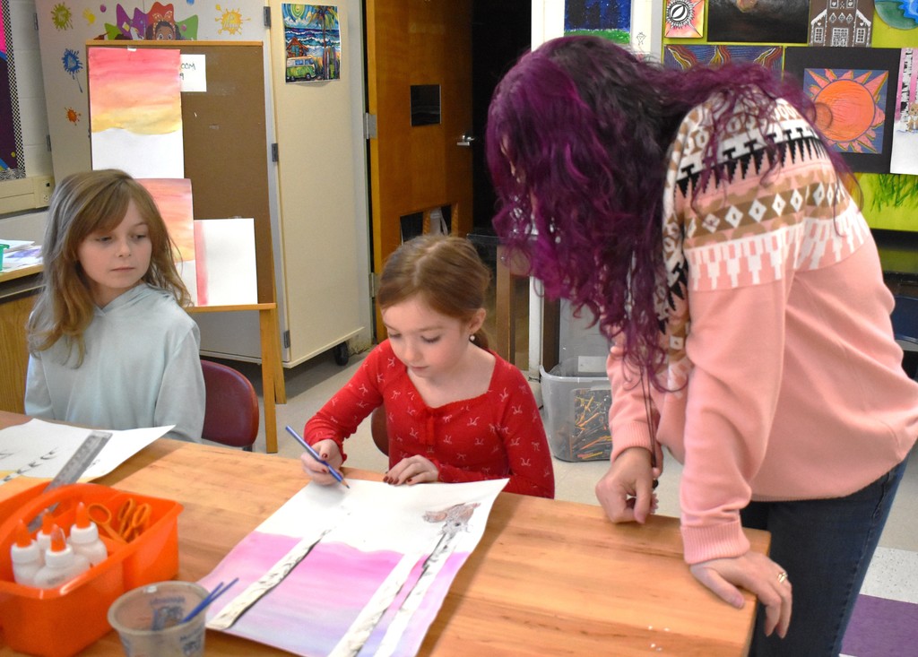 students in art class