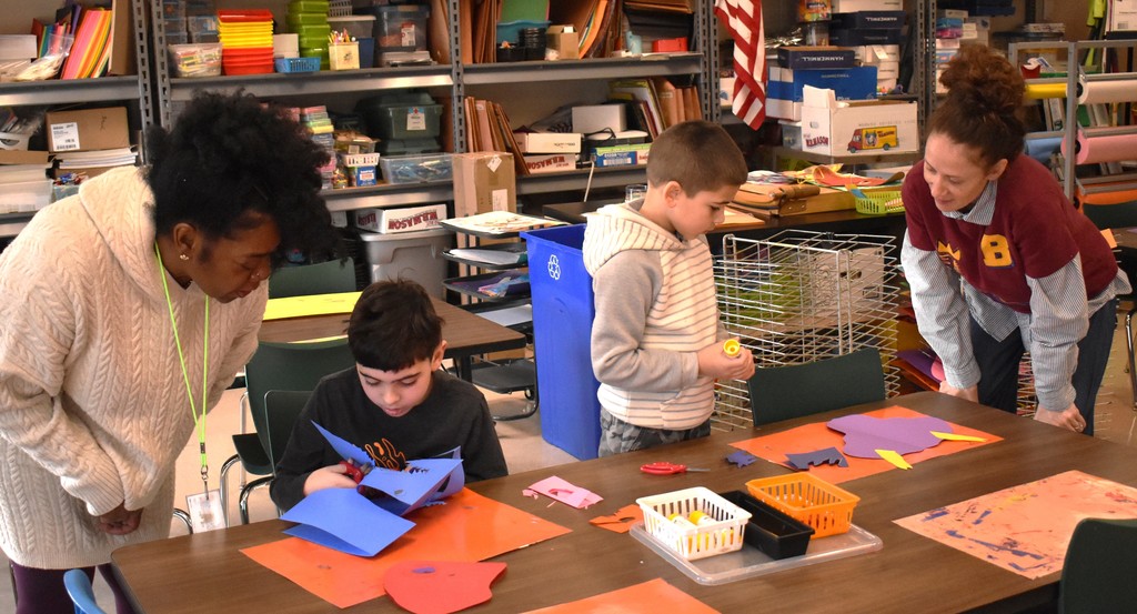 students in art class