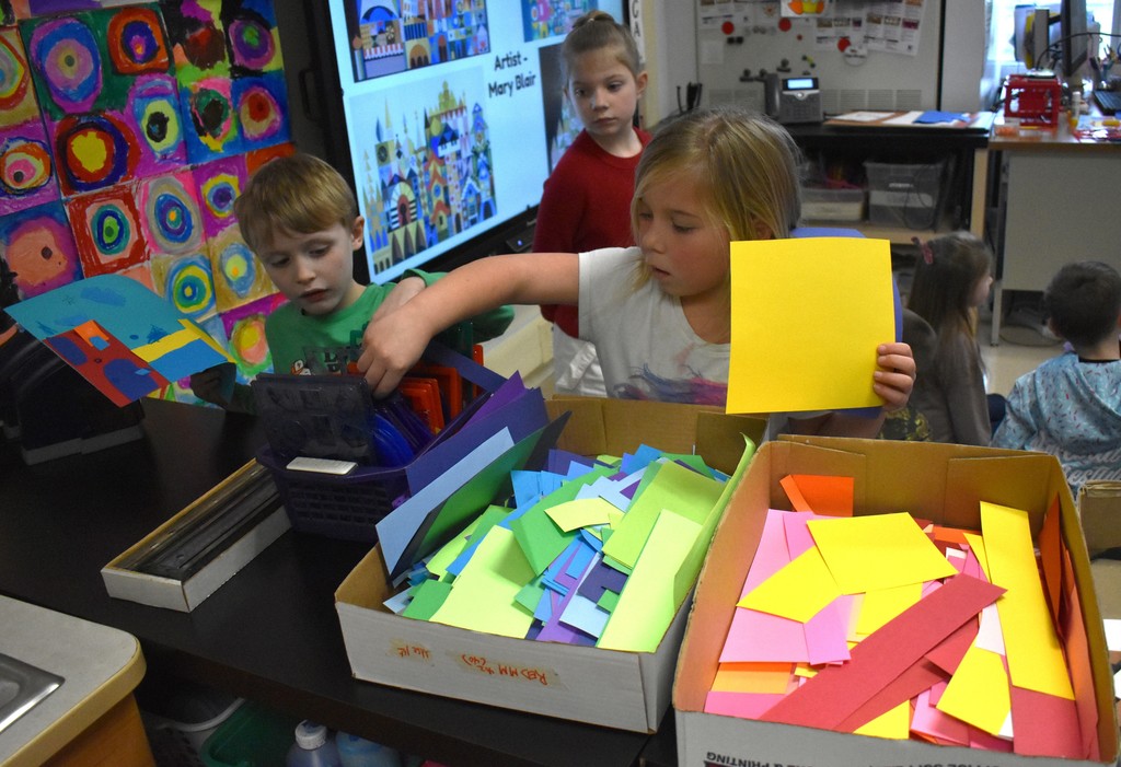 students in art class