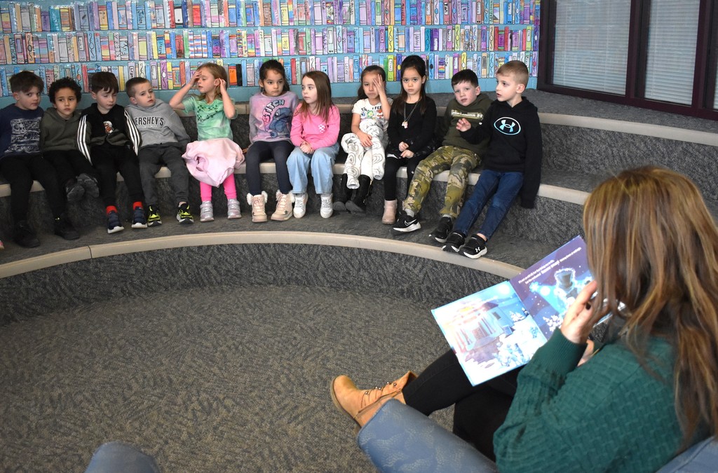 students in library class