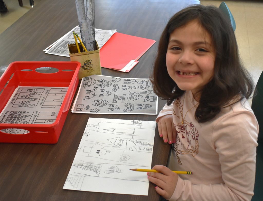 student in art class