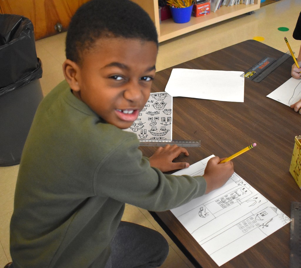 student in art class