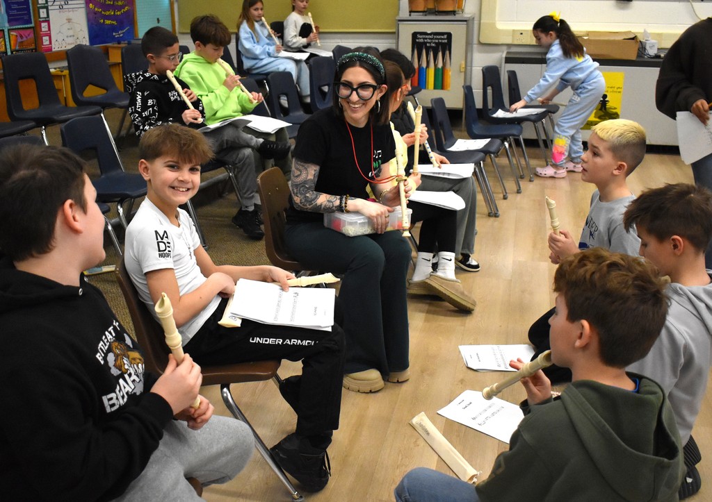 students playing recorder