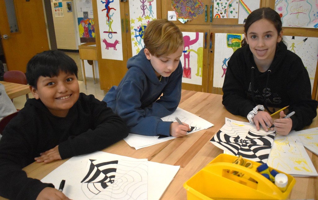 students in art class