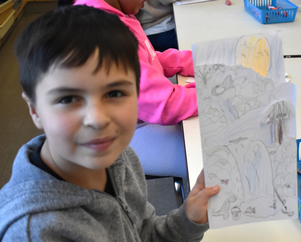 student in art class