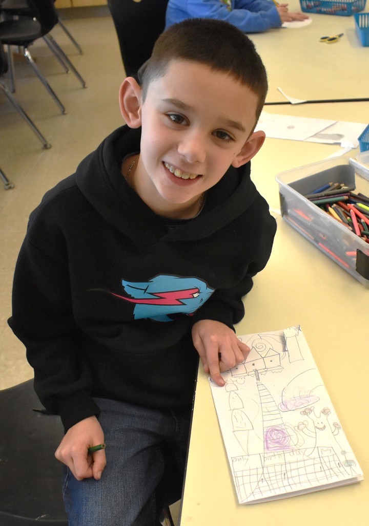 student in art class