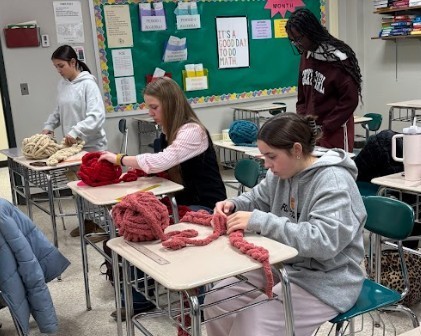 students making scarve