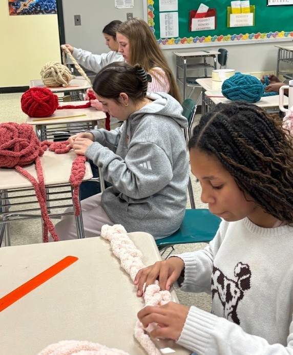 students making scarves