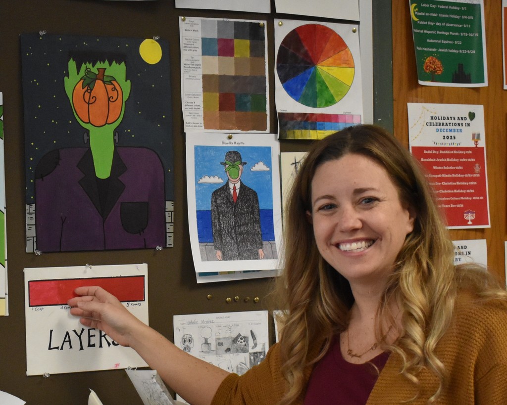 student in art class