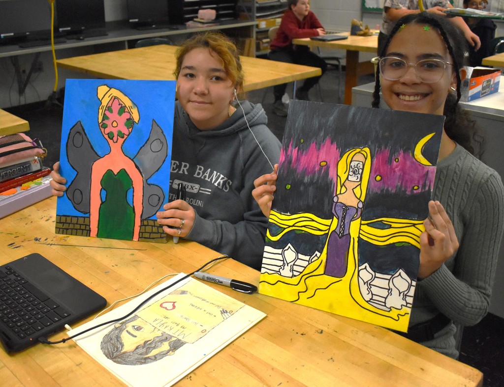 students in art class