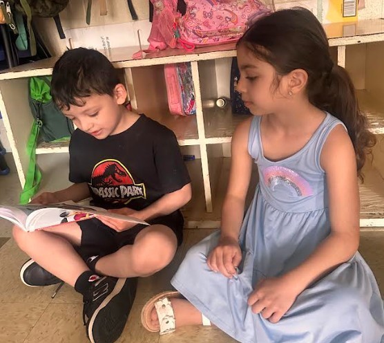 students reading