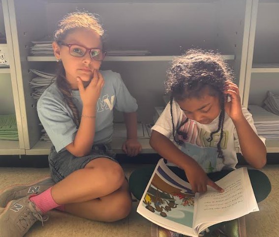 students reading
