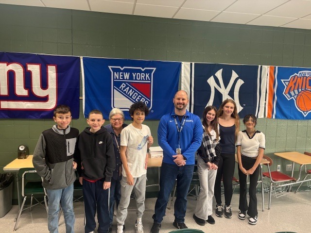 students in blue