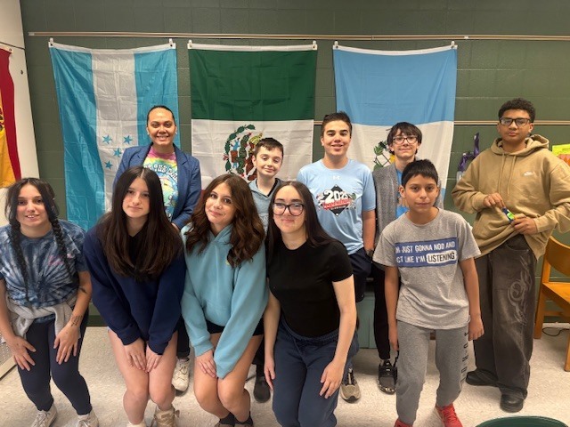 students in blue