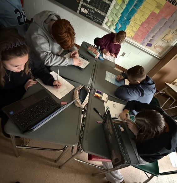 students with artwork