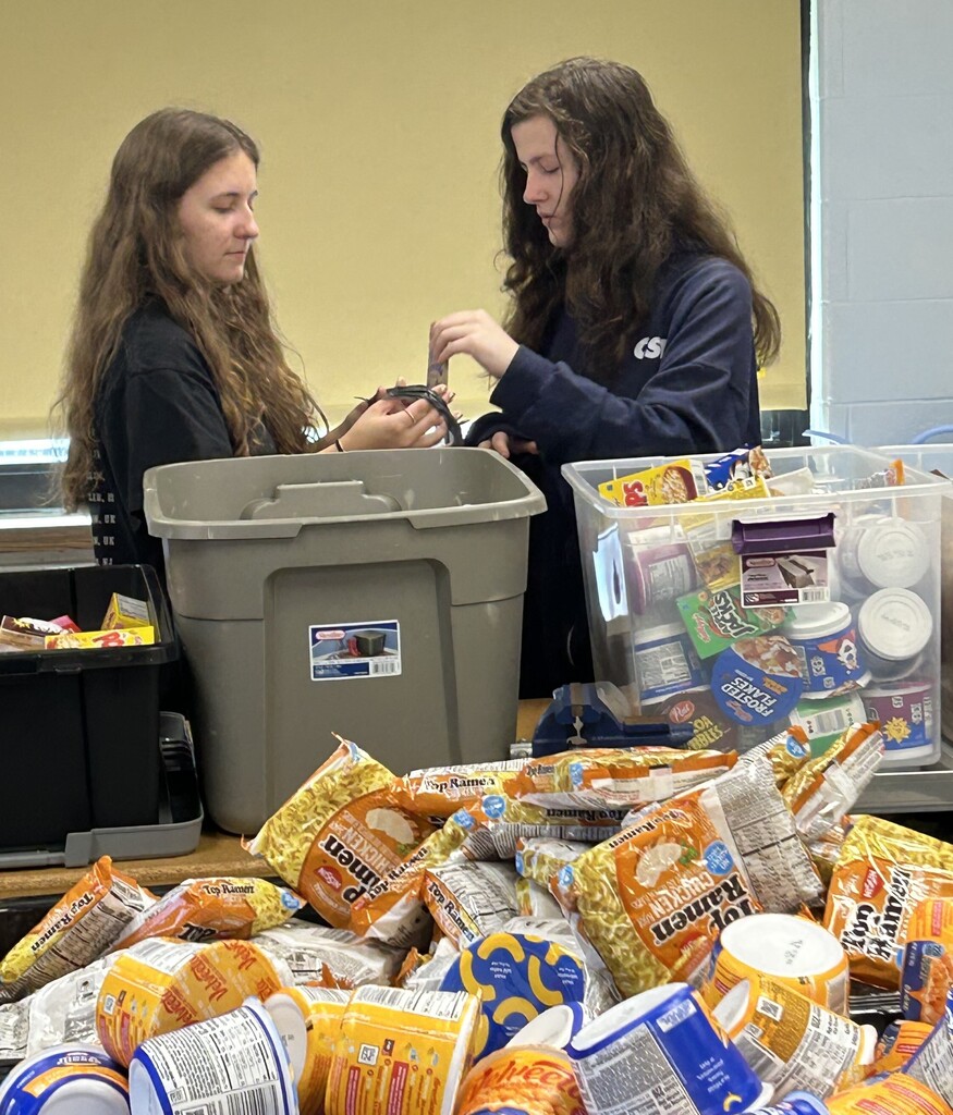 students with collected food