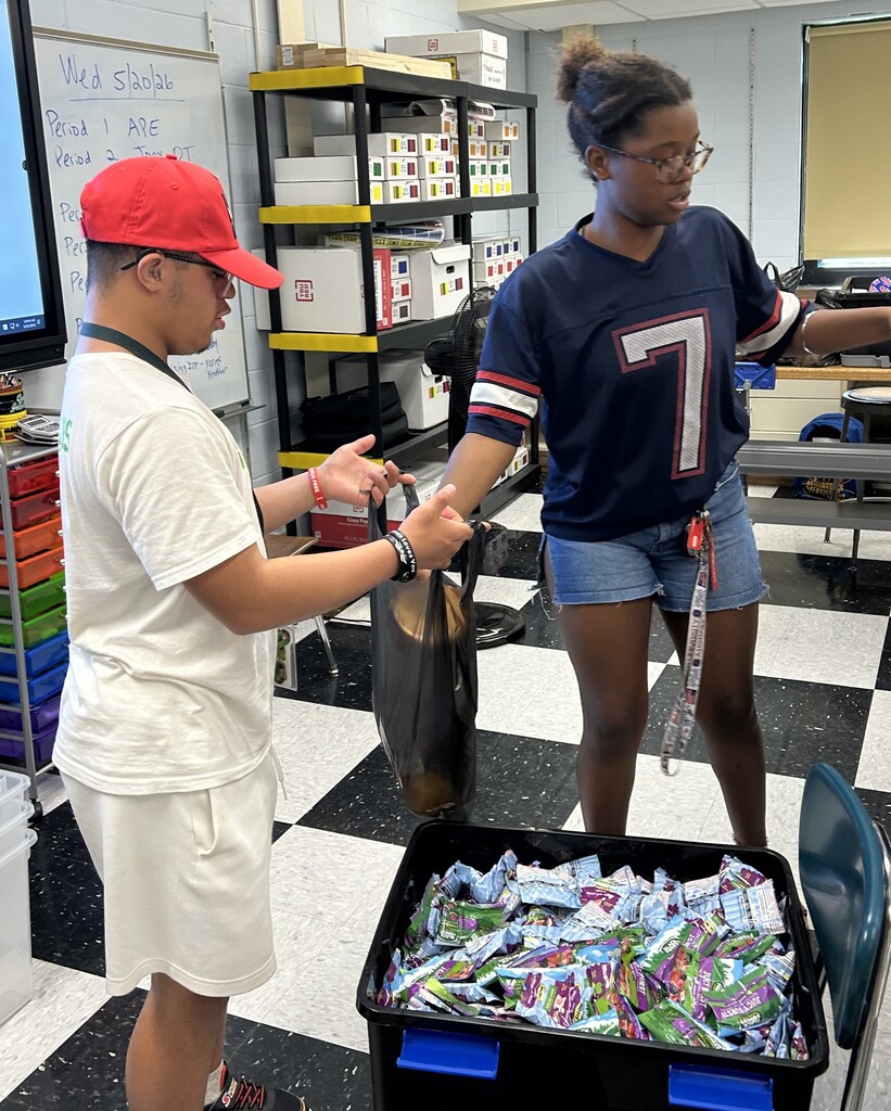 students with collected food