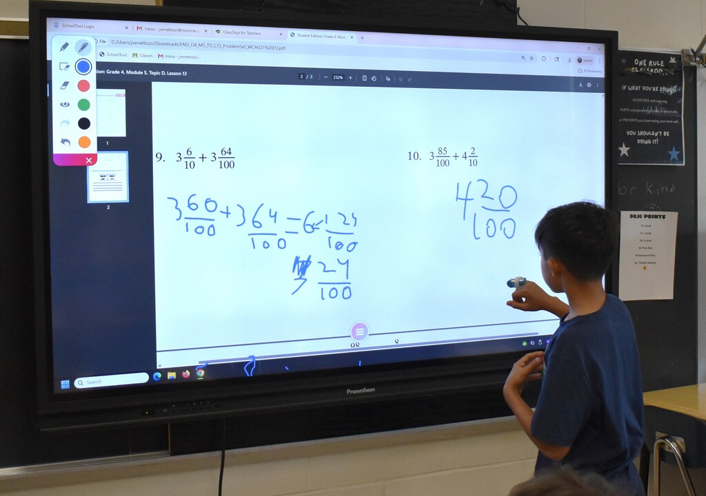 student in math class