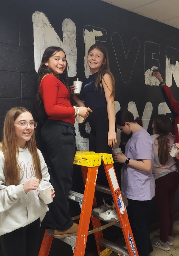 students with mural