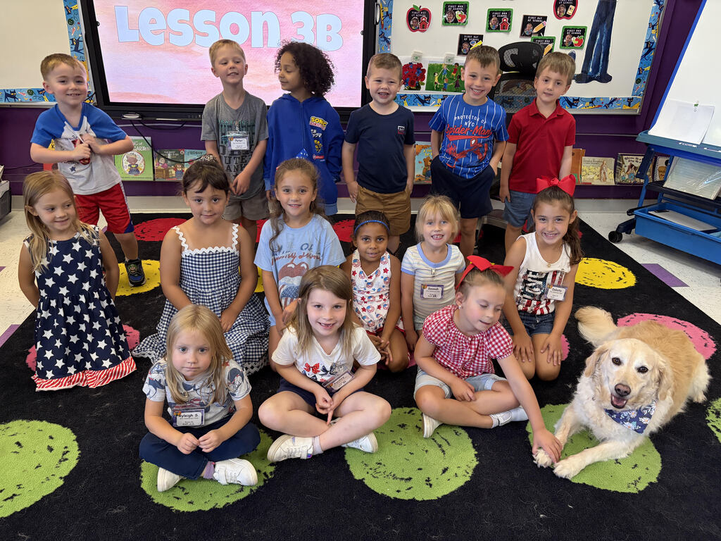 kindergarteners and dog