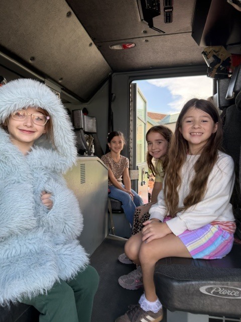 students in fire truck