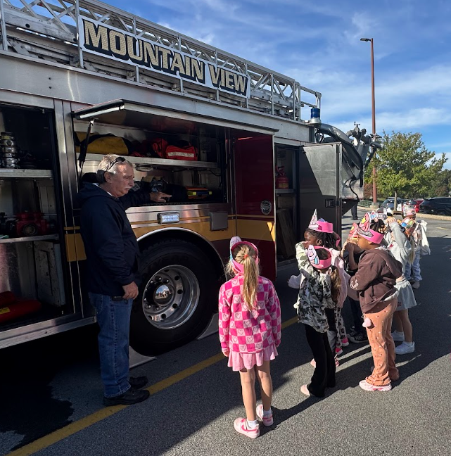 students and fire truck
