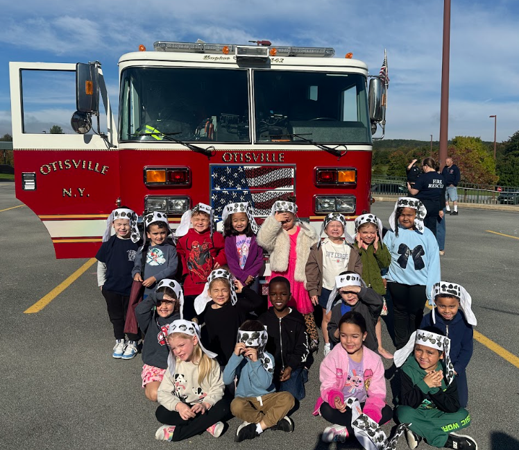 students and fire truck