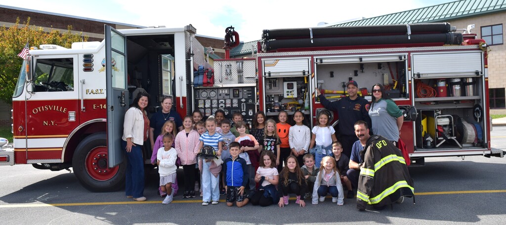 students and fire truck 