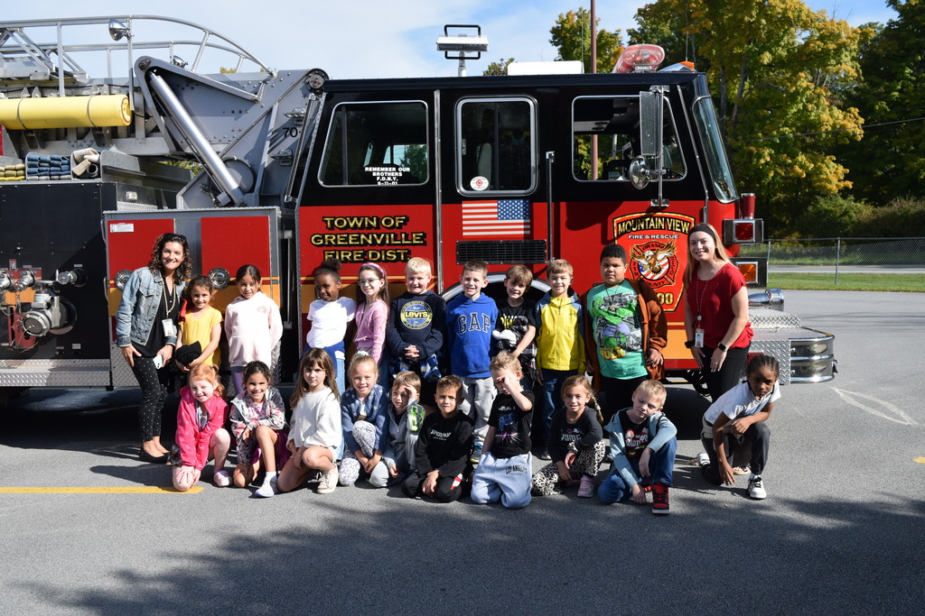 students and fire truck
