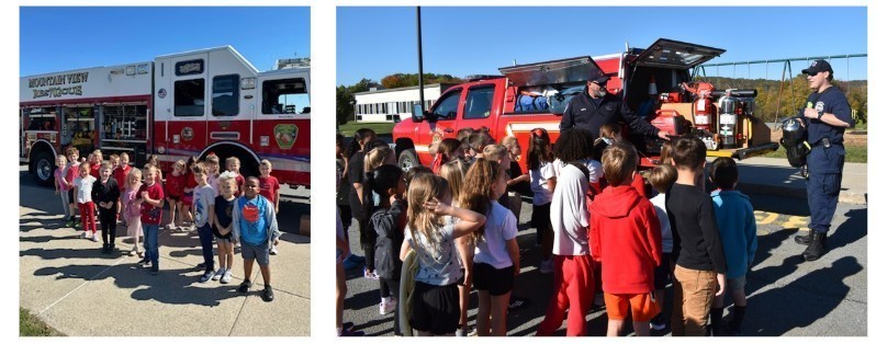 students and firefighters