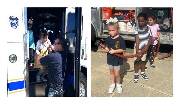 students and firefighters