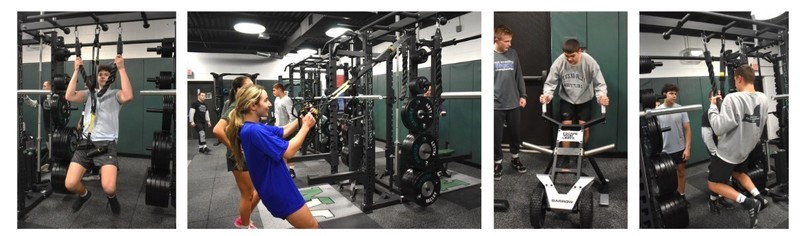 students using weight room equipment 
