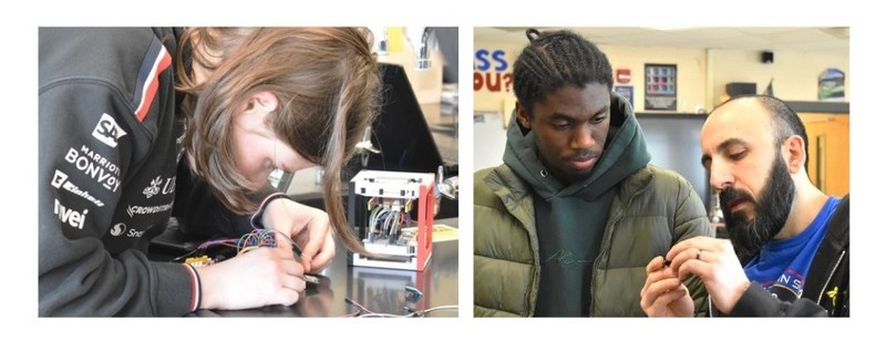 students building CubeSat
