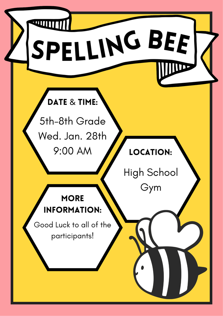 Tomorrow we will host the Minneola 5th-8th Grade Spelling Bee. We will start at 9:00 in the high school gym. Good Luck Spellers!