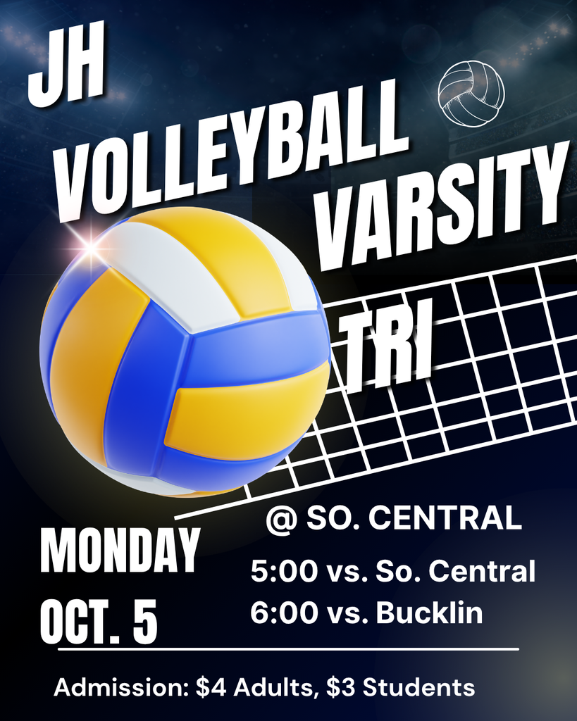 JH Varsity Tri @ So. Central on Monday, Oct. 5th. 5:00 vs. So. Central, 6:00 vs. Bucklin. Admission: Adults $4, Students $3. Go Lady Wildcats!