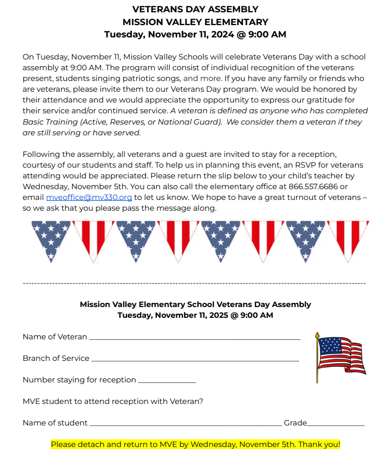 Veteran's Day Assembly Form