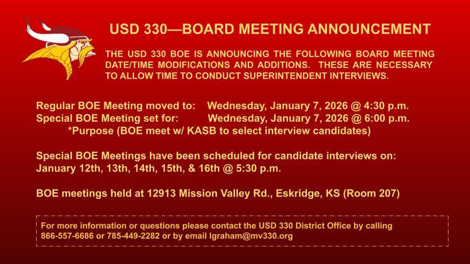 Notice of January BOE Meeting Changes