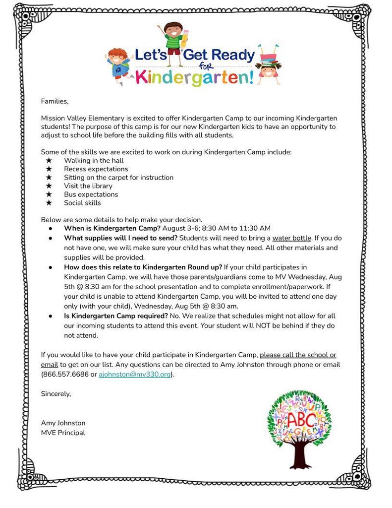 2026 Kindergarten Camp Invite