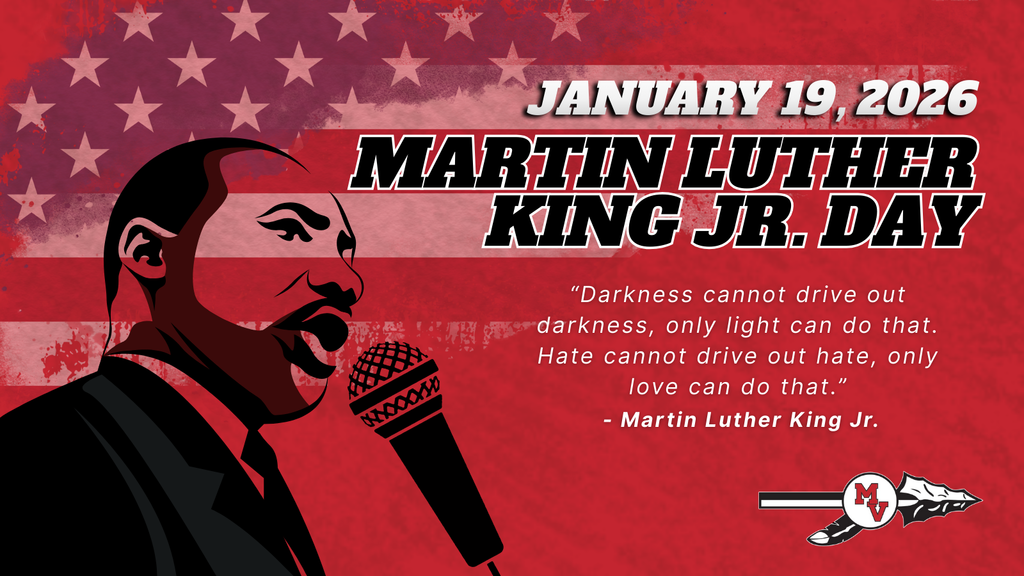 Illustration of Martin Luther King Jr. speaking, with a quote and text marking MLK Day on January 19, 2026.