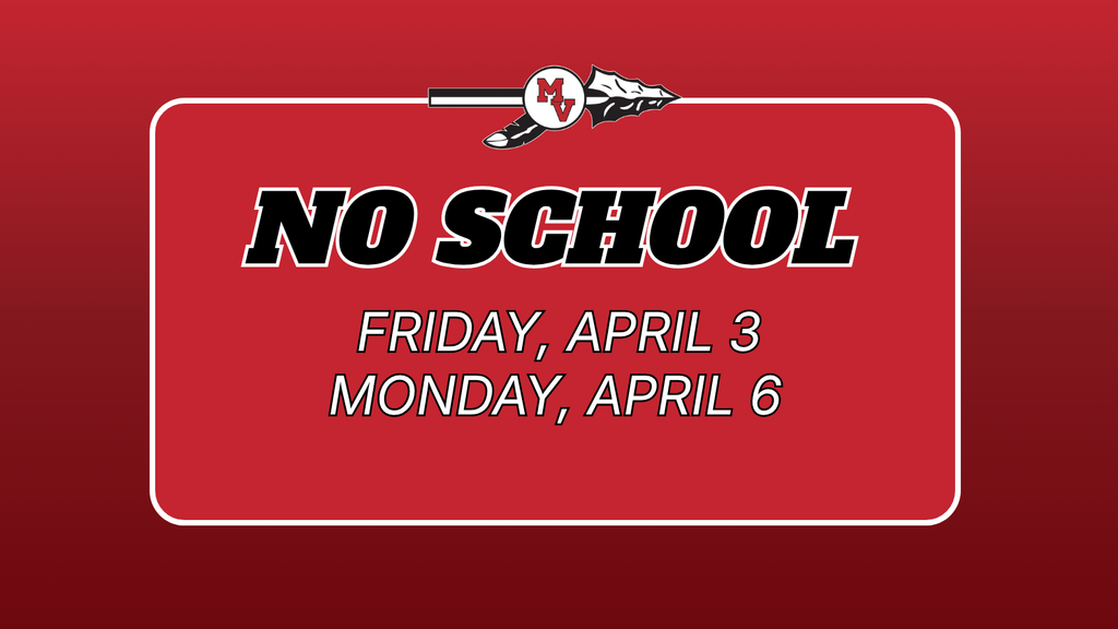 “No School” text on a red background with dates Friday, April 3 and Monday, April 6, framed by a white border.
