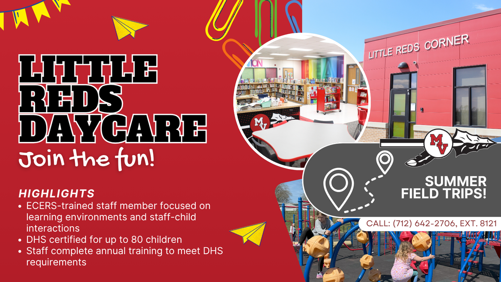 Little Reds building, library, and children playing