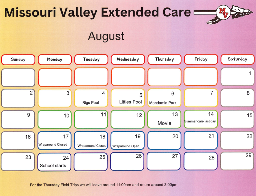 August calendar of events.