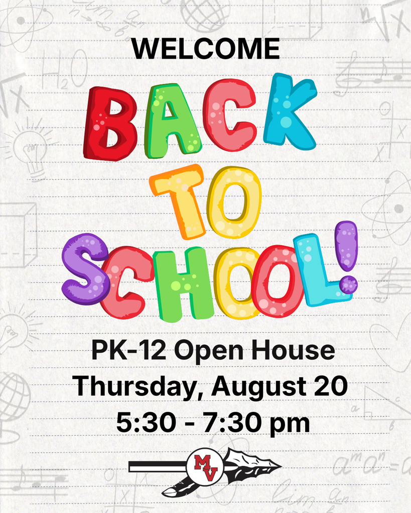 Back-to-school graphic announces a PK–12 Open House Thursday, August 20, from 5:30–7:30 p.m.