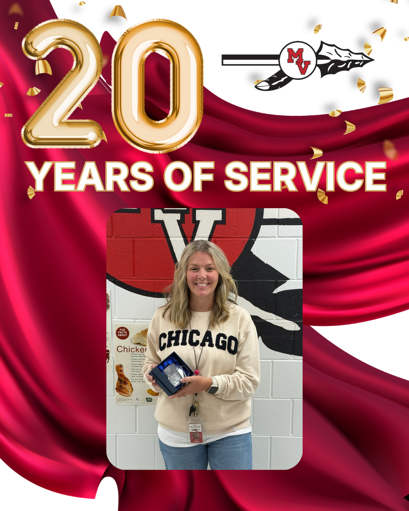20 Years of Service celebration featuring a smiling staff member holding an award against a red-and-gold school backdrop.