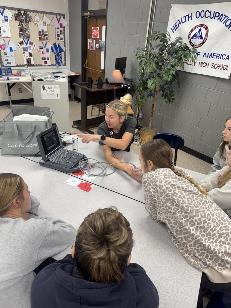 Healthcare professional points to an ultrasound screen while students observe a hands-on medical imaging demonstration.